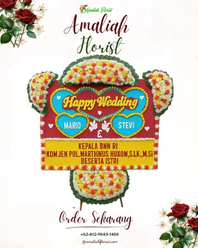 Karangan Papan Bunga Pernikahan di Donowarih